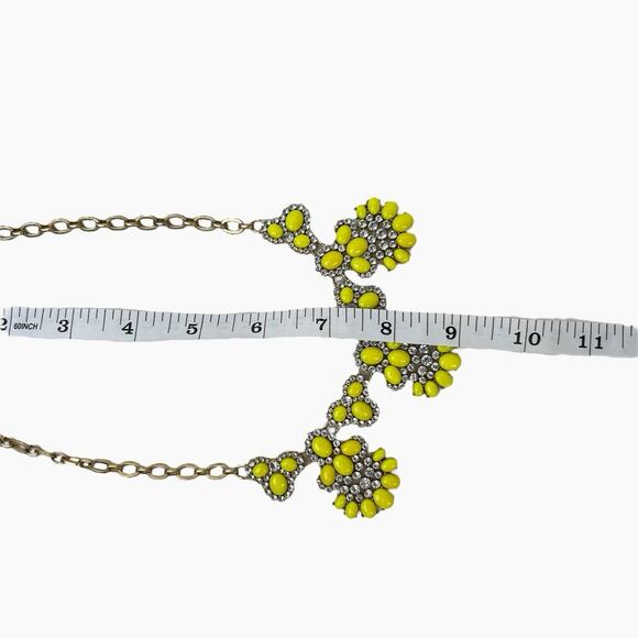 J Crew Necklace Yellow Bead Flowers Clear Rhinestones Gold Tone Chain Sparkle - Picture 11 of 11